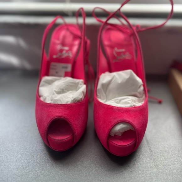 Brand new Christian Louboutin Lace up NVP 120 Veau Velours in pink suede - Picture 5 of 8